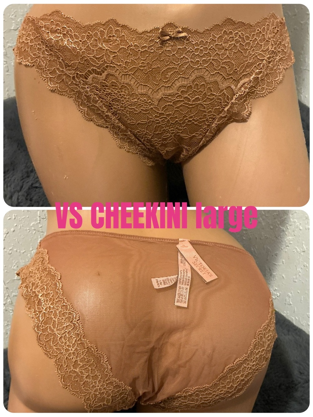 Victoria's Secret Lace Cheekini Panty in Tan Brown